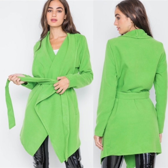 🆕️Apple Green Fleece Drape-Front Jacket - Picture 4 of 5